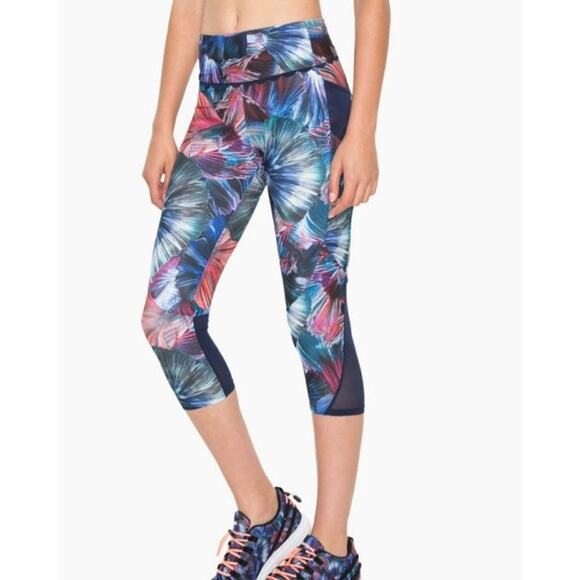 Desigual‎ 3/4 Sport Leggings Capri Women's Size XL Workout Gym Mesh Colorful - Picture 1 of 11